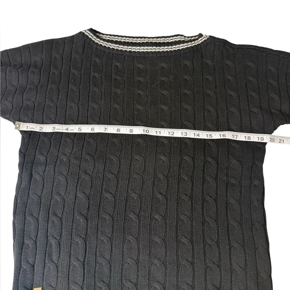Lauren Ralph Lauren Cable Knit Boatneck Short Sleeve Black Sweater Size Medium